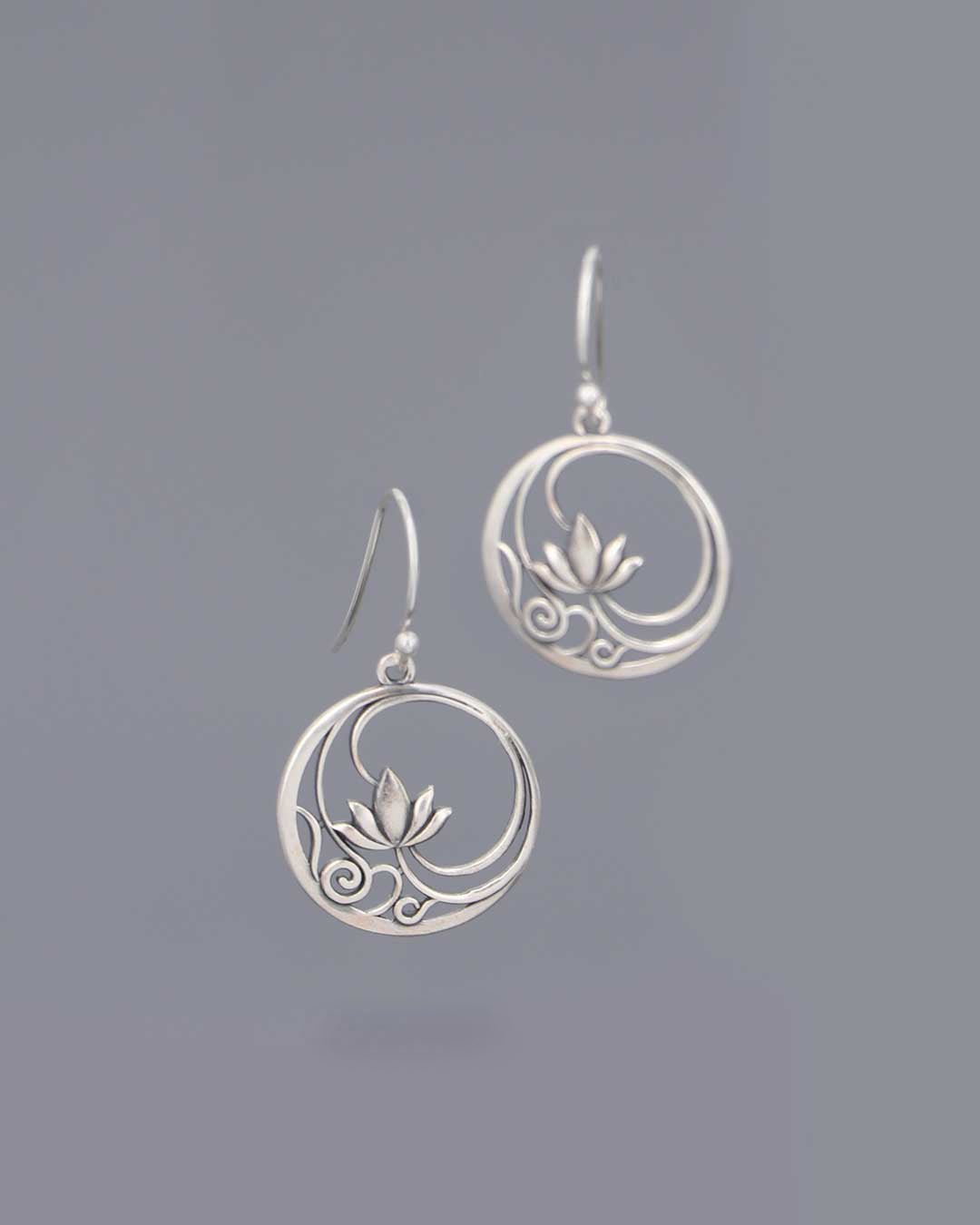 Sterling Silver Openwork Lotus Drop Earrings - Earrings