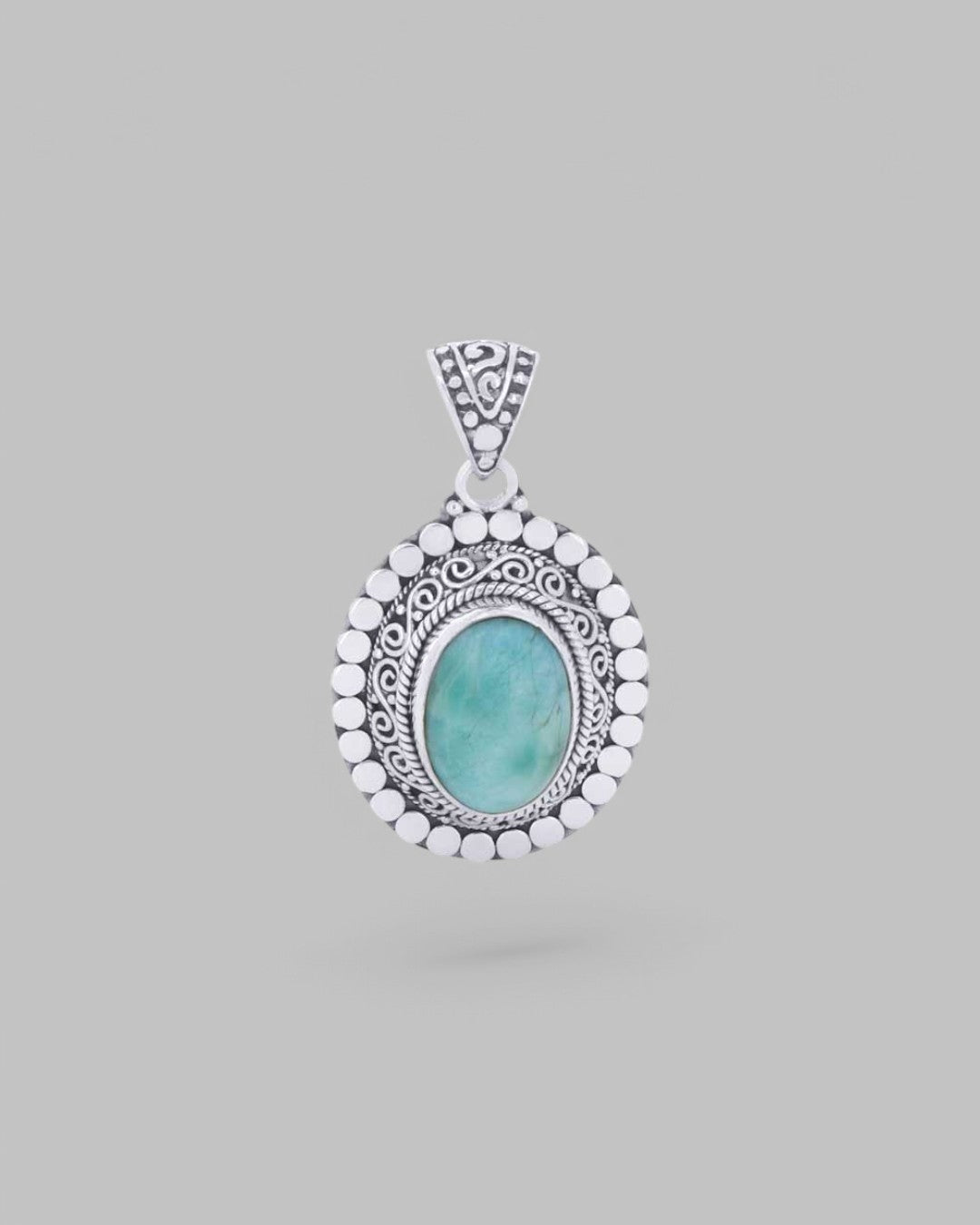 Sterling Silver Oval Larimar Pendant - Pendants