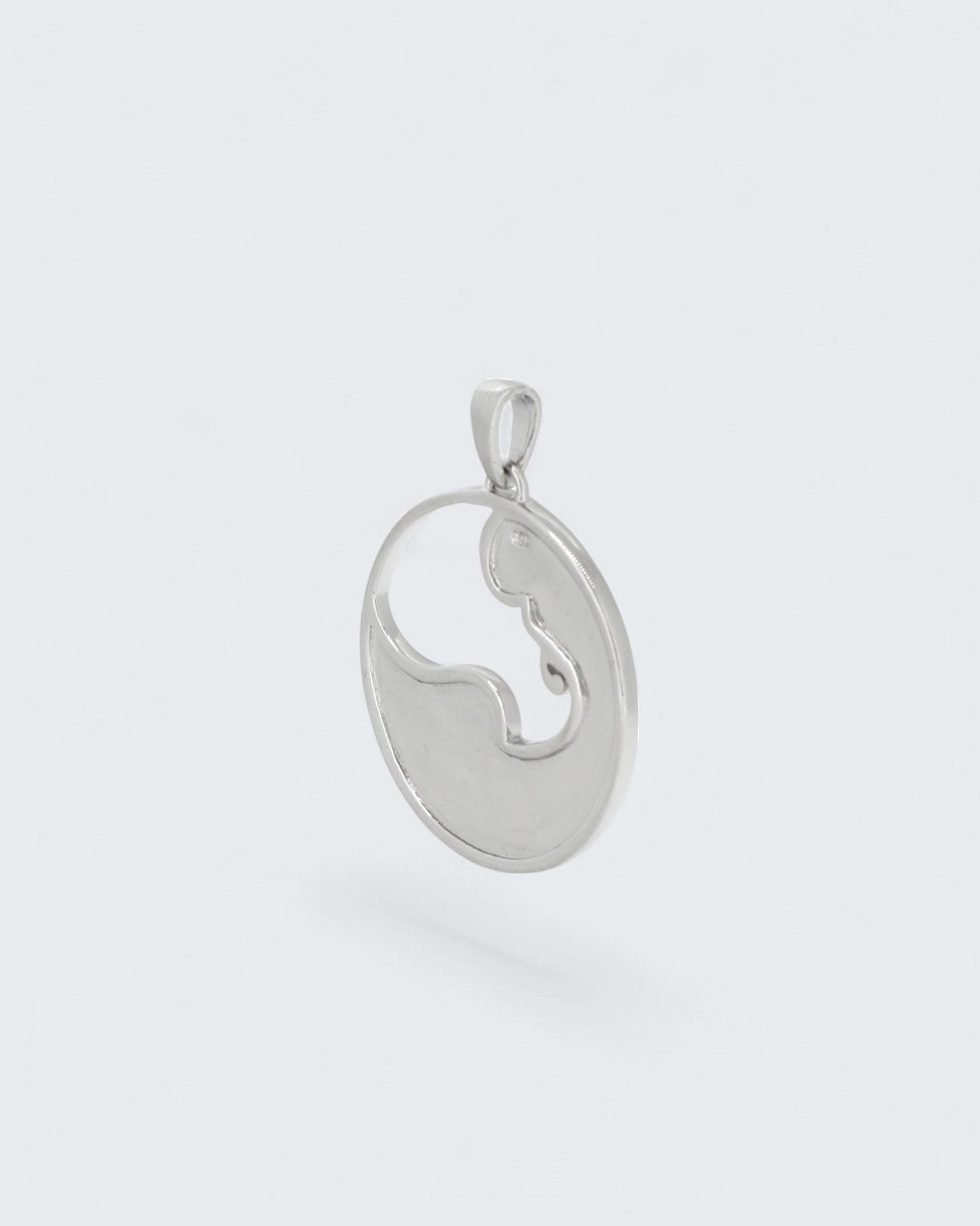 Sterling Silver Rhodium Wave Medallion Pendant – Ocean - Inspired Open Circle Necklace - Pendant