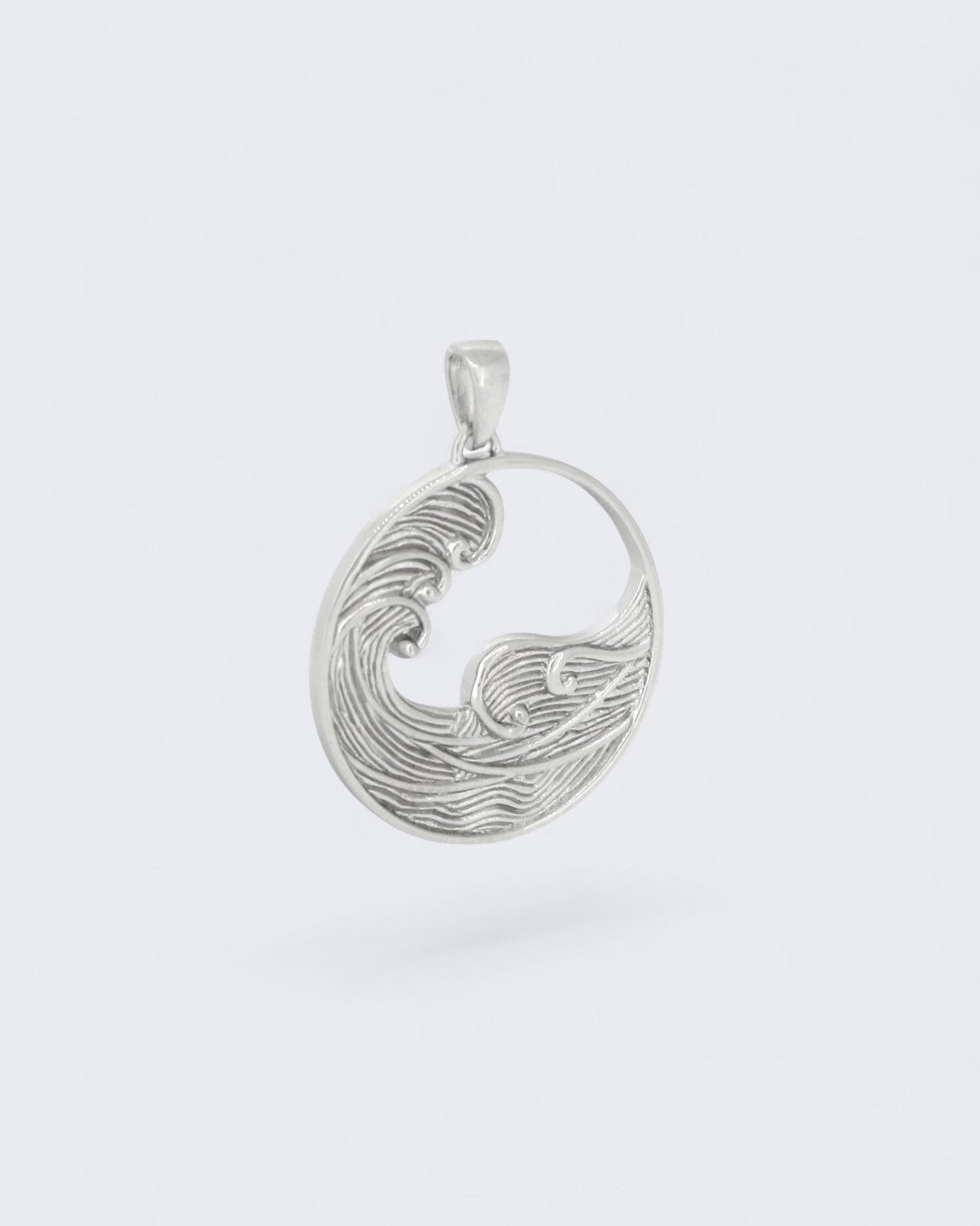 Sterling Silver Rhodium Wave Medallion Pendant – Ocean - Inspired Open Circle Necklace - Pendant