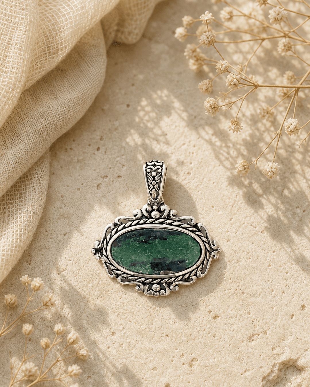 Sterling Silver Ruby Zoisite Pendant - Charms & Pendants