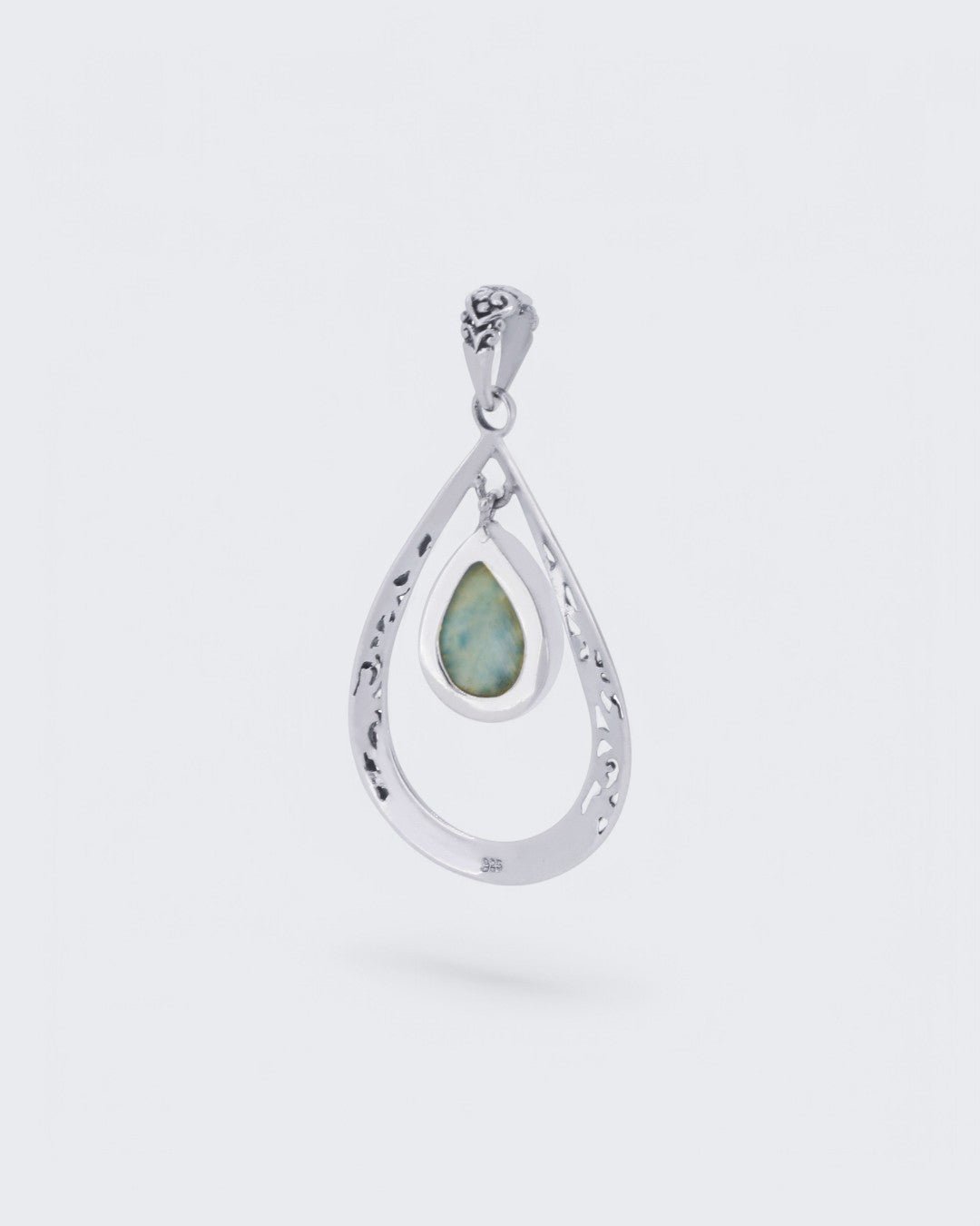 Sterling Silver Teardrop Floral Larimar Pendant - Pendants