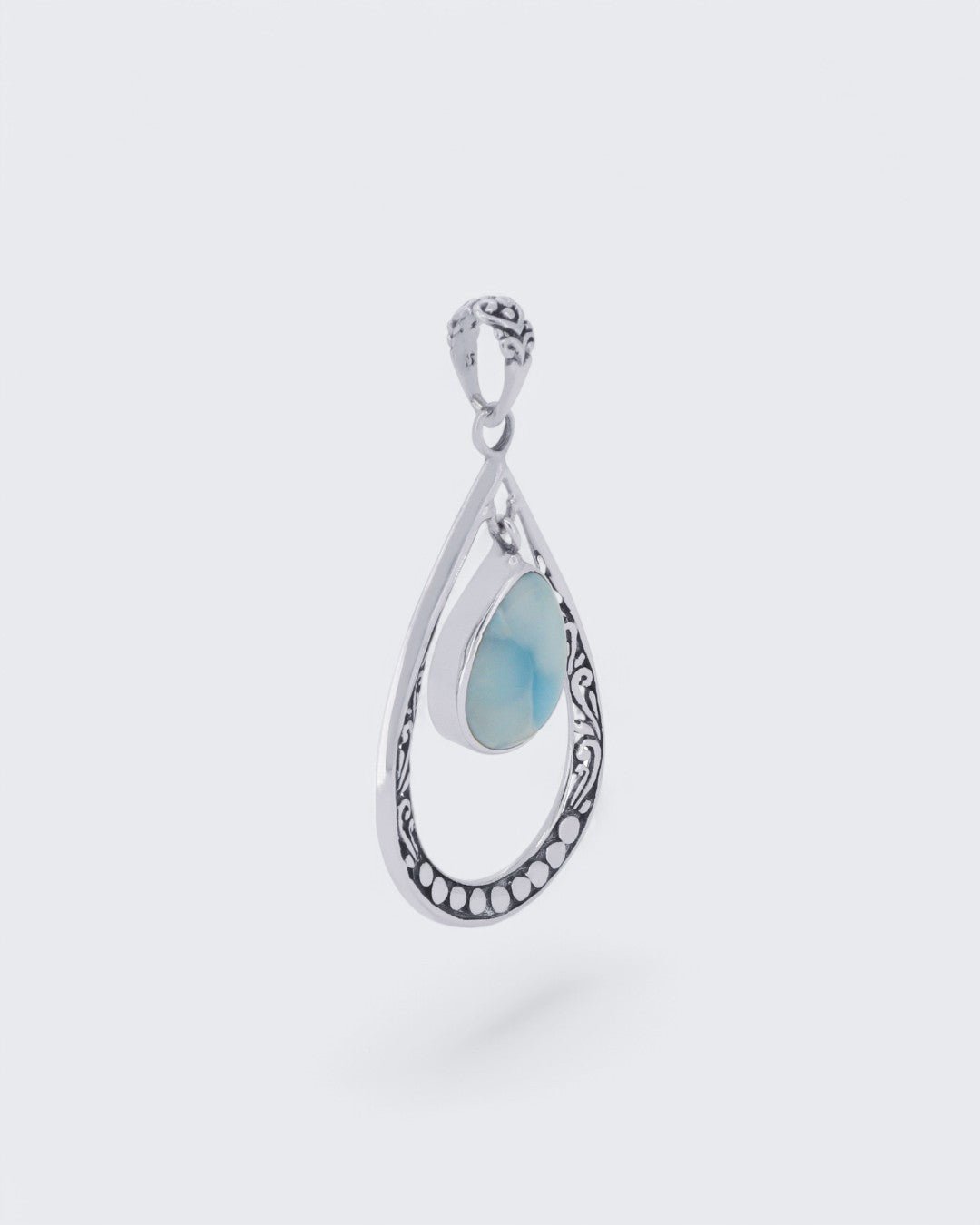 Sterling Silver Teardrop Floral Larimar Pendant - Pendants