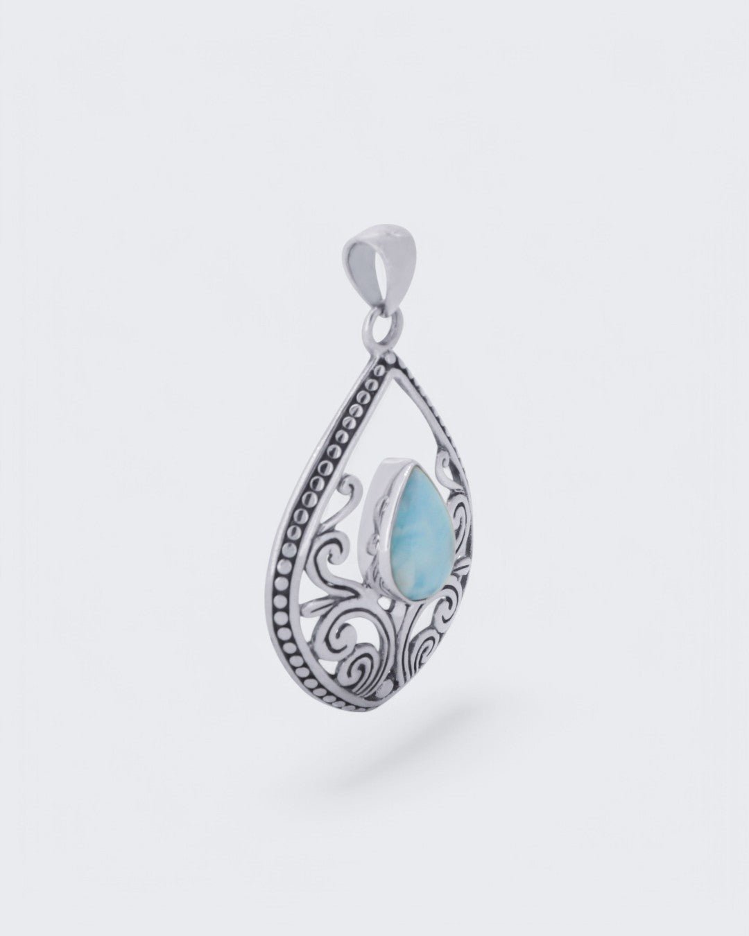 Sterling Silver Teardrop Larimar Vine Pendant - Pendants