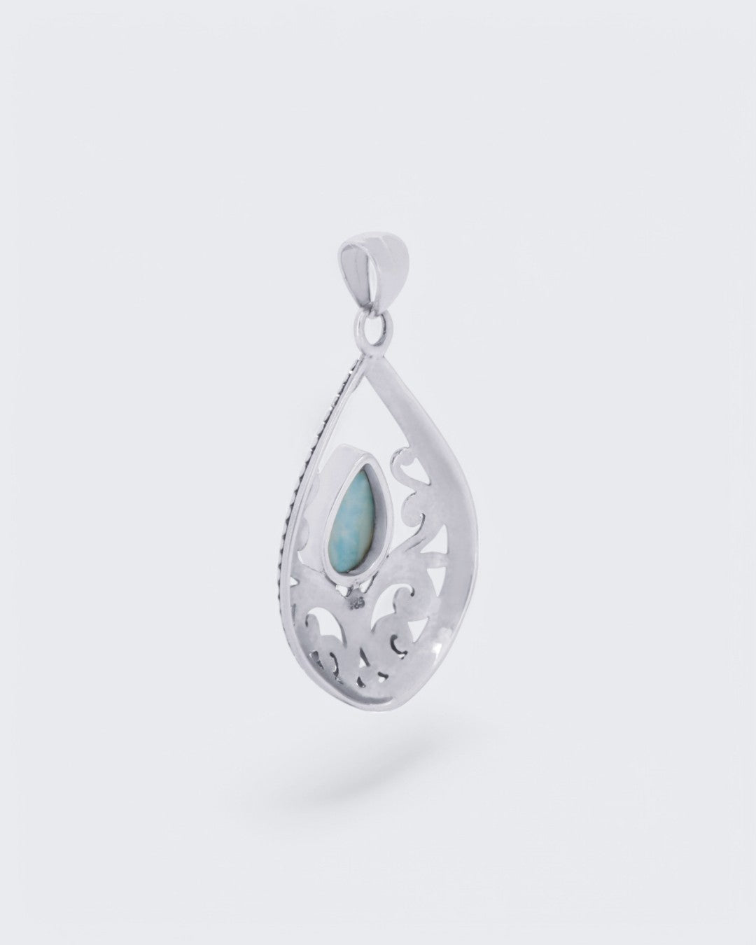 Sterling Silver Teardrop Larimar Vine Pendant - Pendants