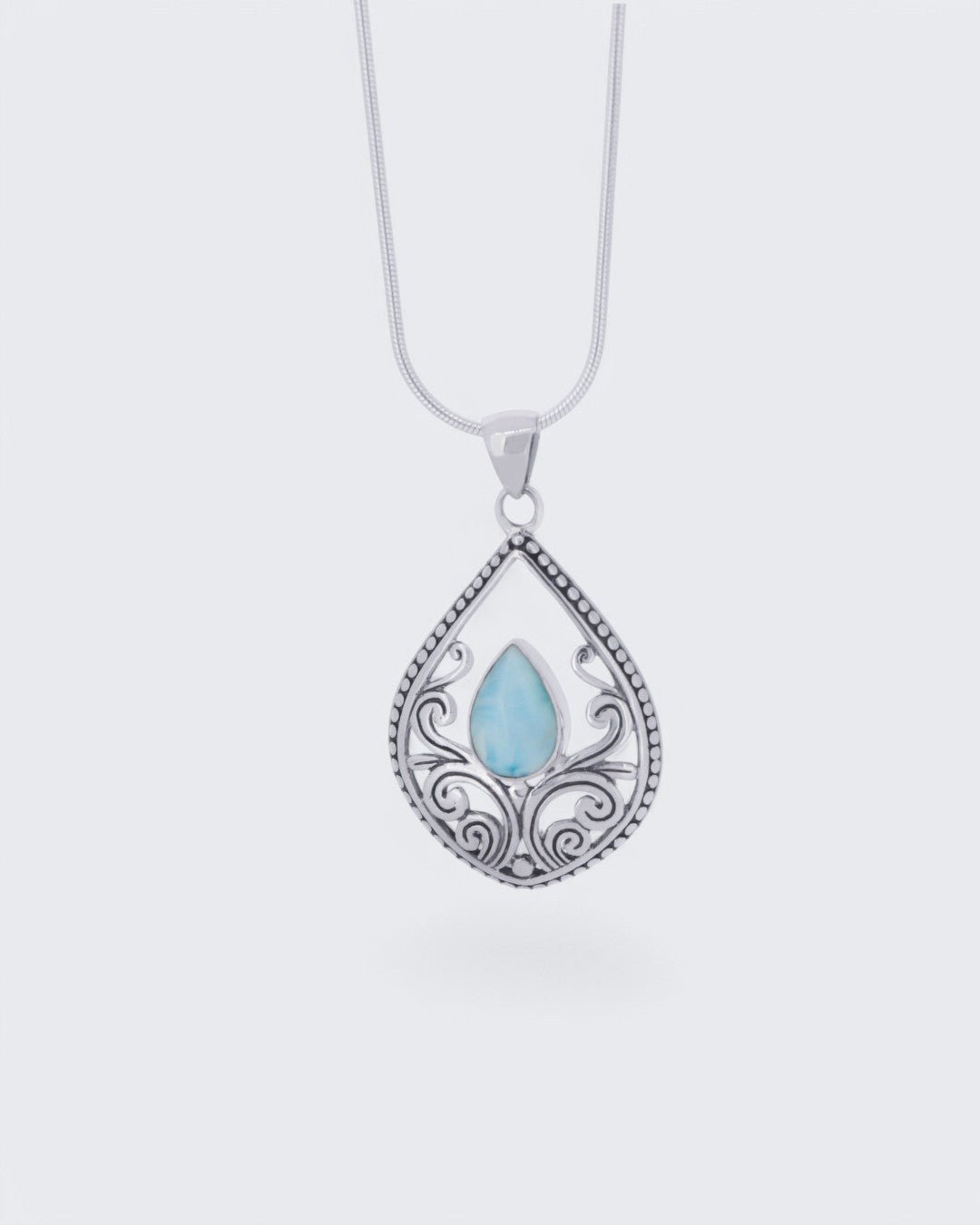 Sterling Silver Teardrop Larimar Vine Pendant - Pendants