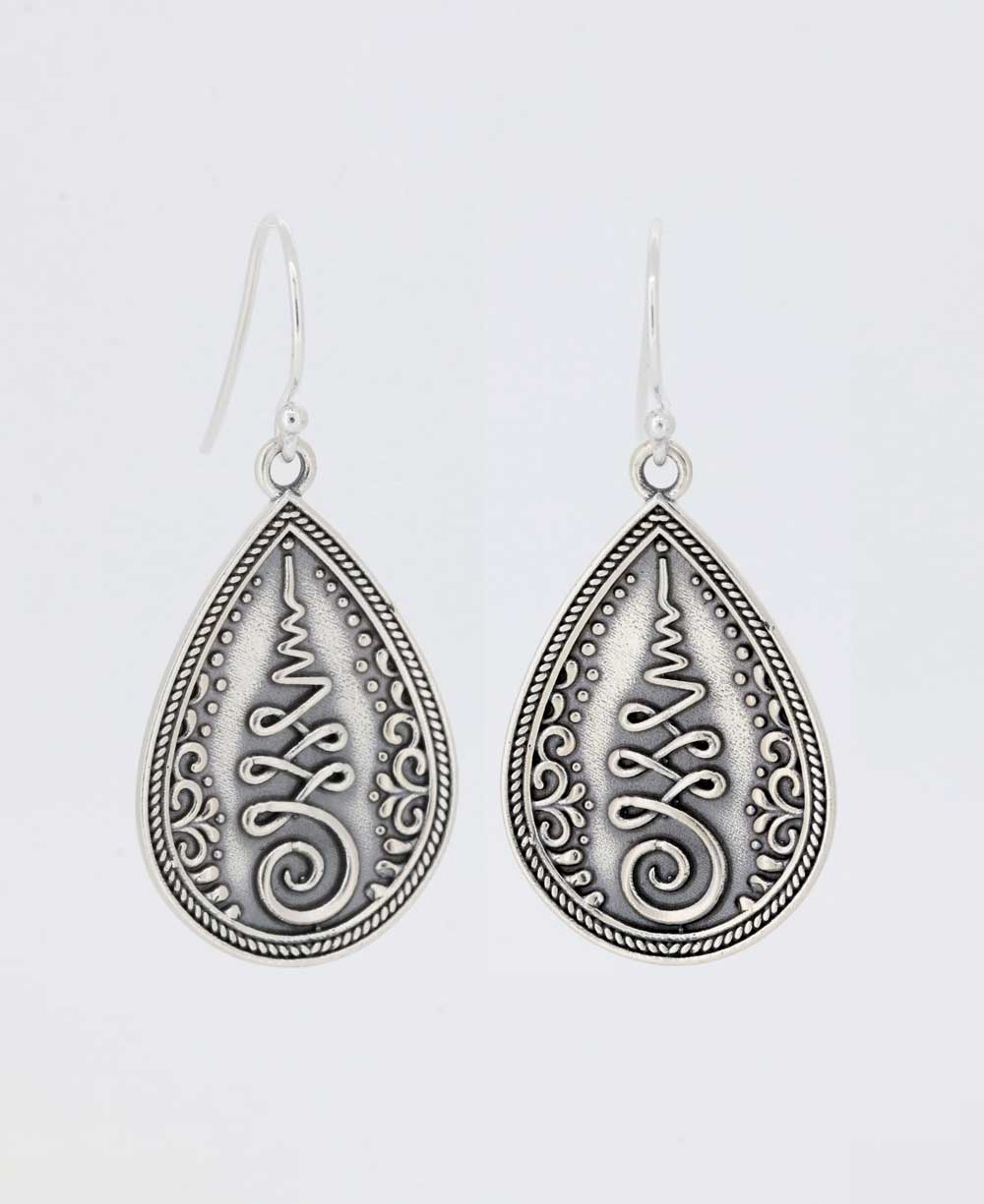 Teardrop Unalome Sterling Silver Earrings - Earrings