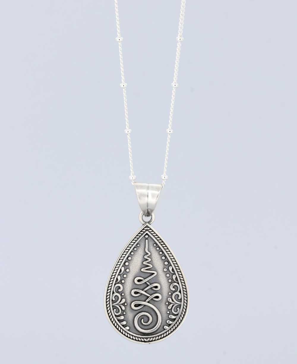 Teardrop Unalome Sterling Silver Pendant - Pendants