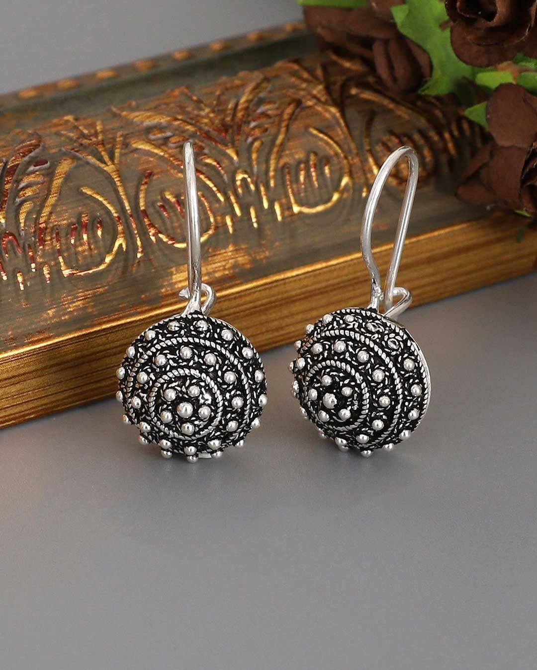 Textured Mandala Drop Earrings in Sterling Silver - Earrings