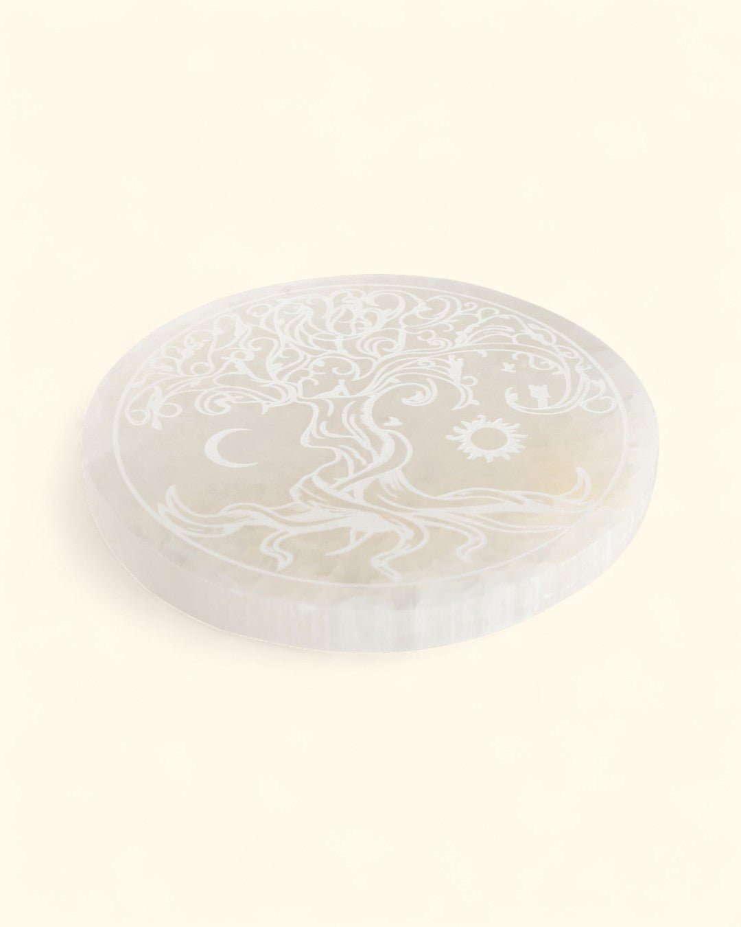Tree of Life Selenite Charging Plate – Engraved Crystal Cleansing Disc - Decor