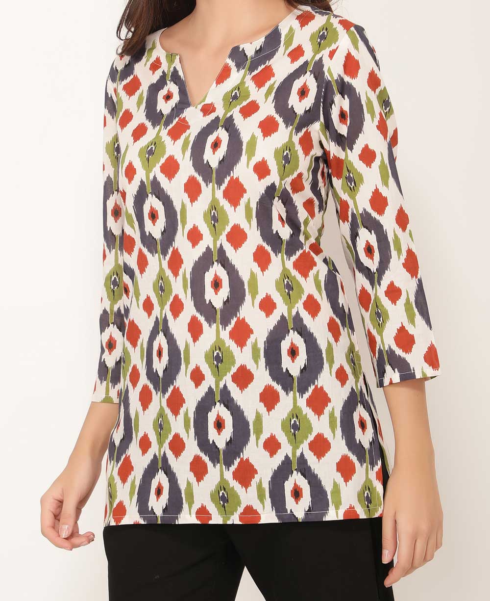 Tropical Geometry Lightweight Cotton Tunic Top - Apparel S