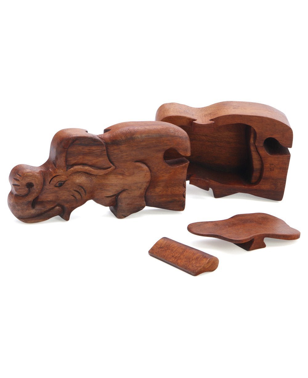 Trumpeting Elephant Wood Puzzle Box - Decor