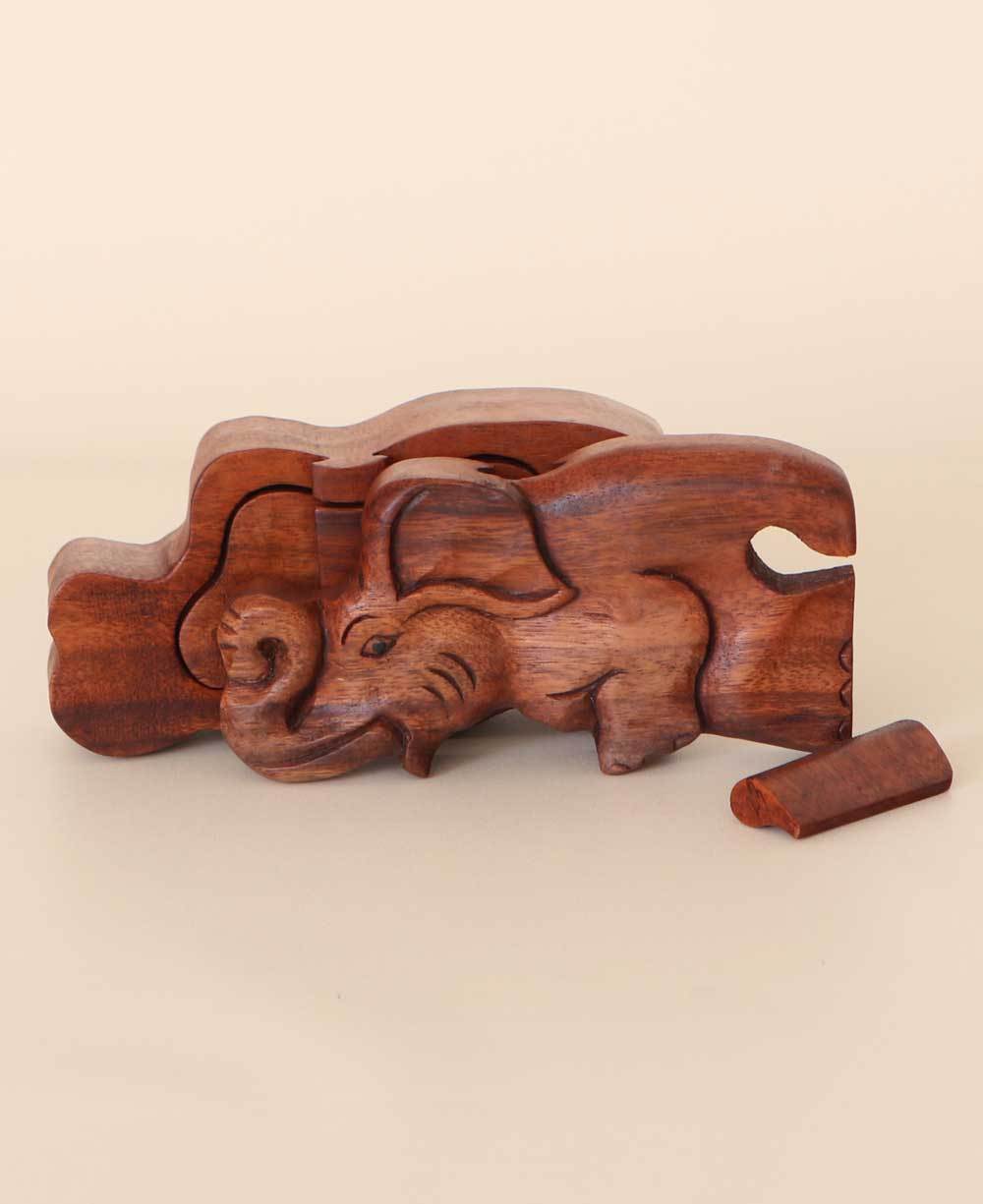 Trumpeting Elephant Wood Puzzle Box - Decor
