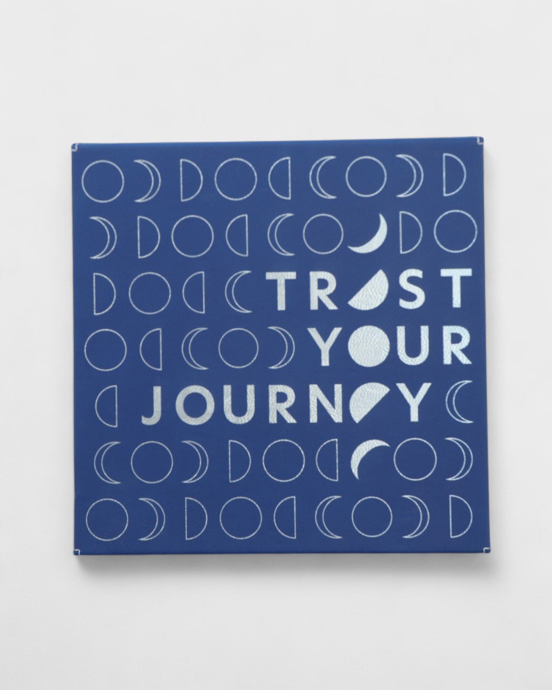 Trust Your Journey Wall Hanging – Moon Phase Art in Blue Leatherette - Posters, Prints, & Visual Artwork