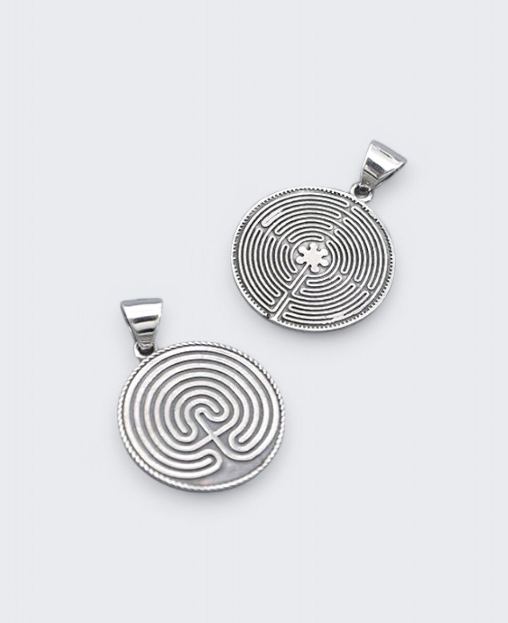 Two Sided Sterling Silver Labyrinth Pendant - Charms & Pendants
