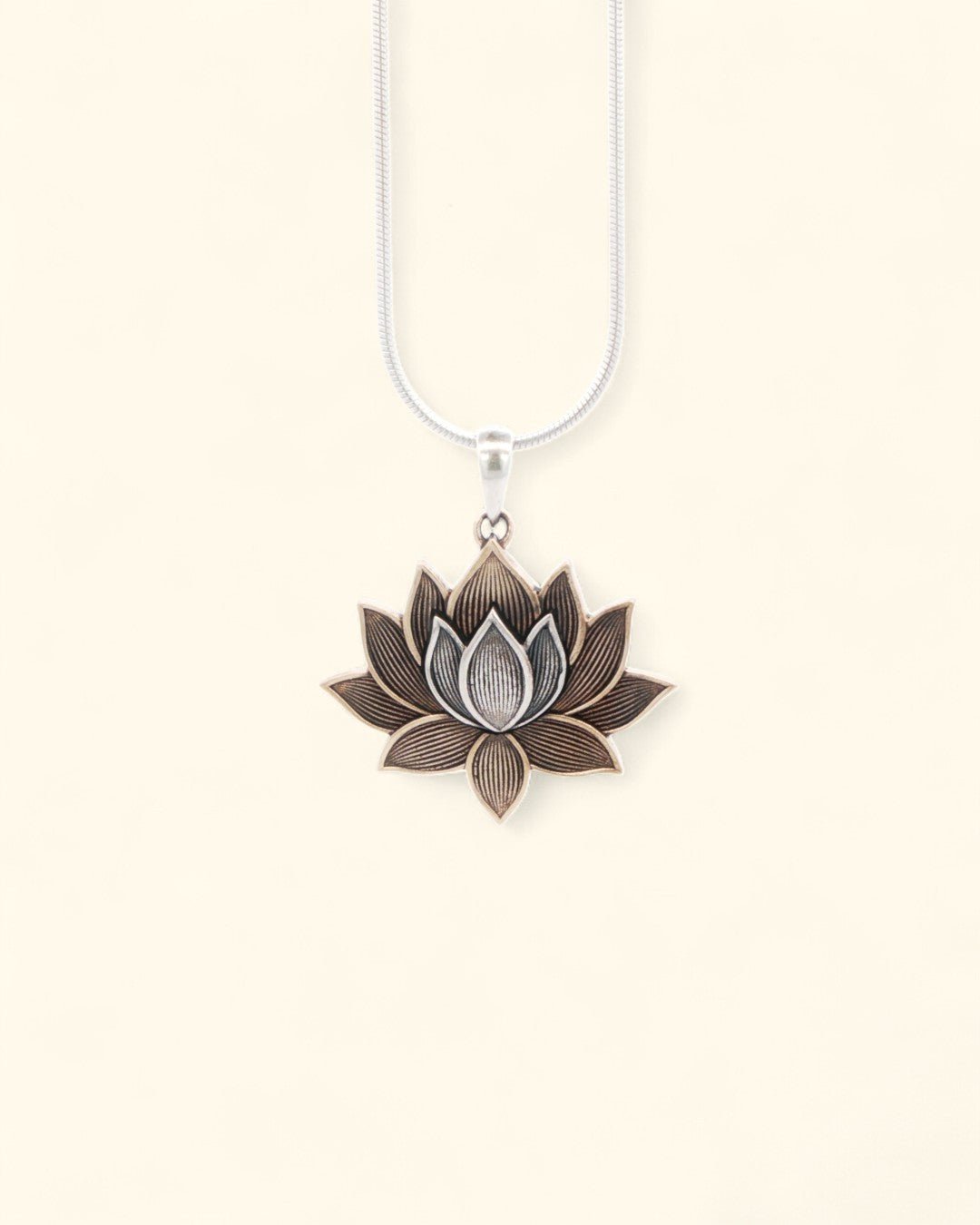 Two - Tone Blooming Lotus Pendant – Sterling Silver & Bronze Antique - Style Necklace - Pendant Silver with Bronze