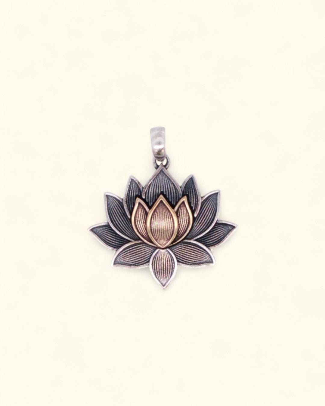 Two - Tone Blooming Lotus Pendant – Sterling Silver & Bronze Antique - Style Necklace - Pendant Silver with Bronze