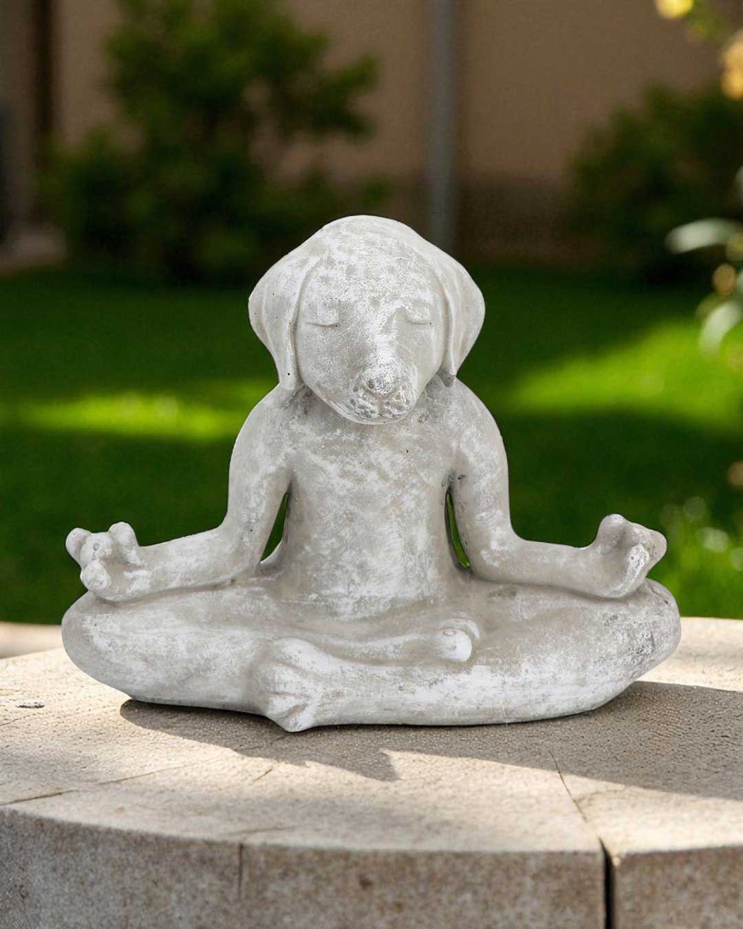 USA Made Cast Stone Meditating Zen Dog Garden Statue - Sculptures & Statues