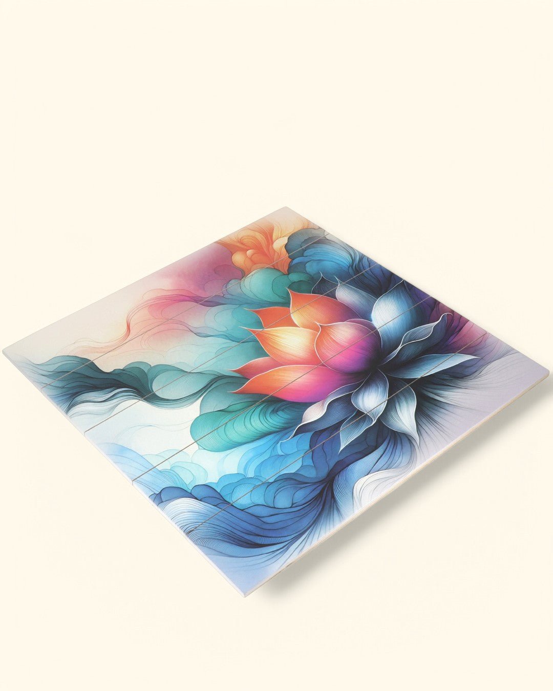 Vibrant Lotus Abstract Wooden Panel Wall Art - Posters, Prints, & Visual Artwork
