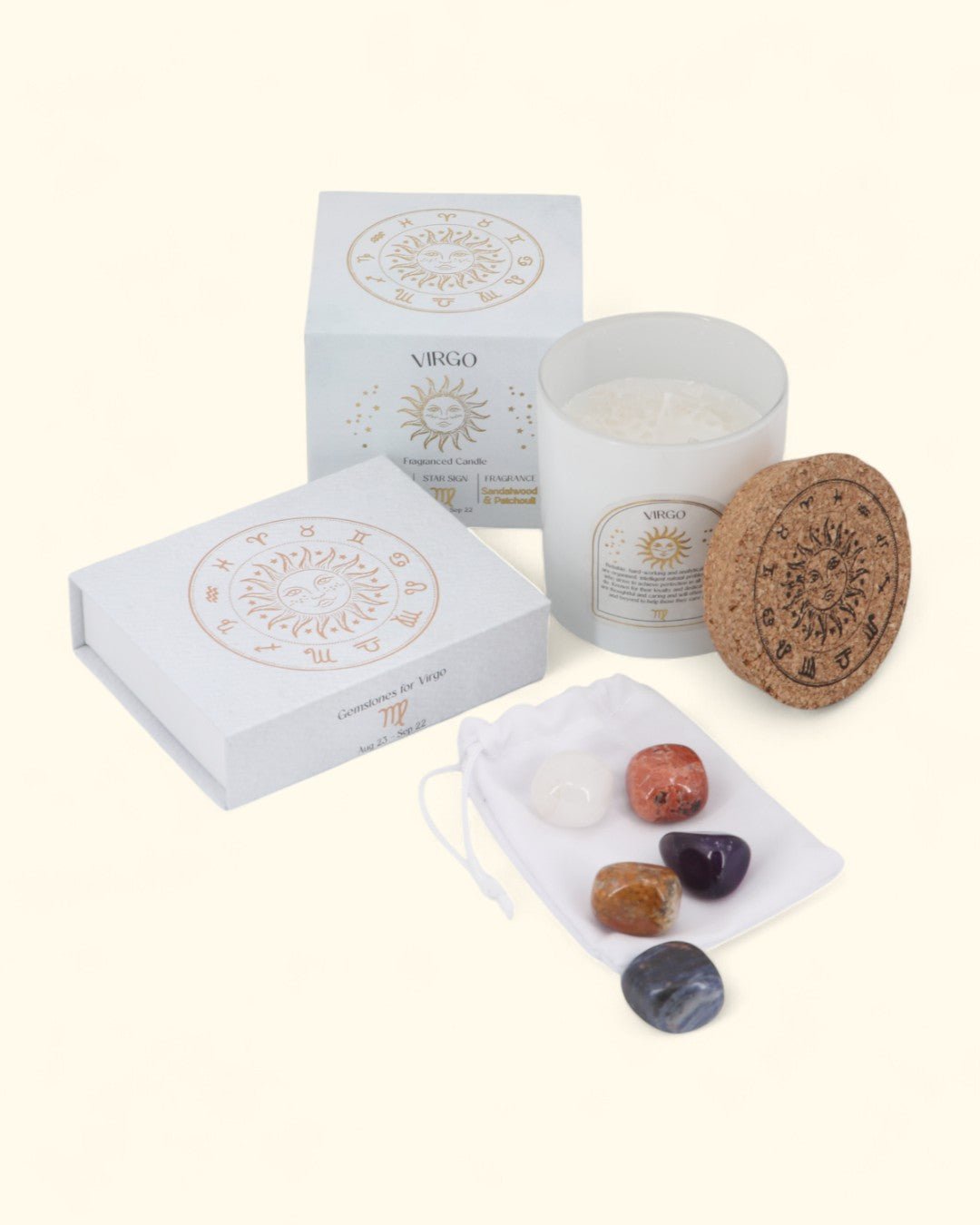 Virgo Zodiac Candle & Crystal Tumblestone Set - cand