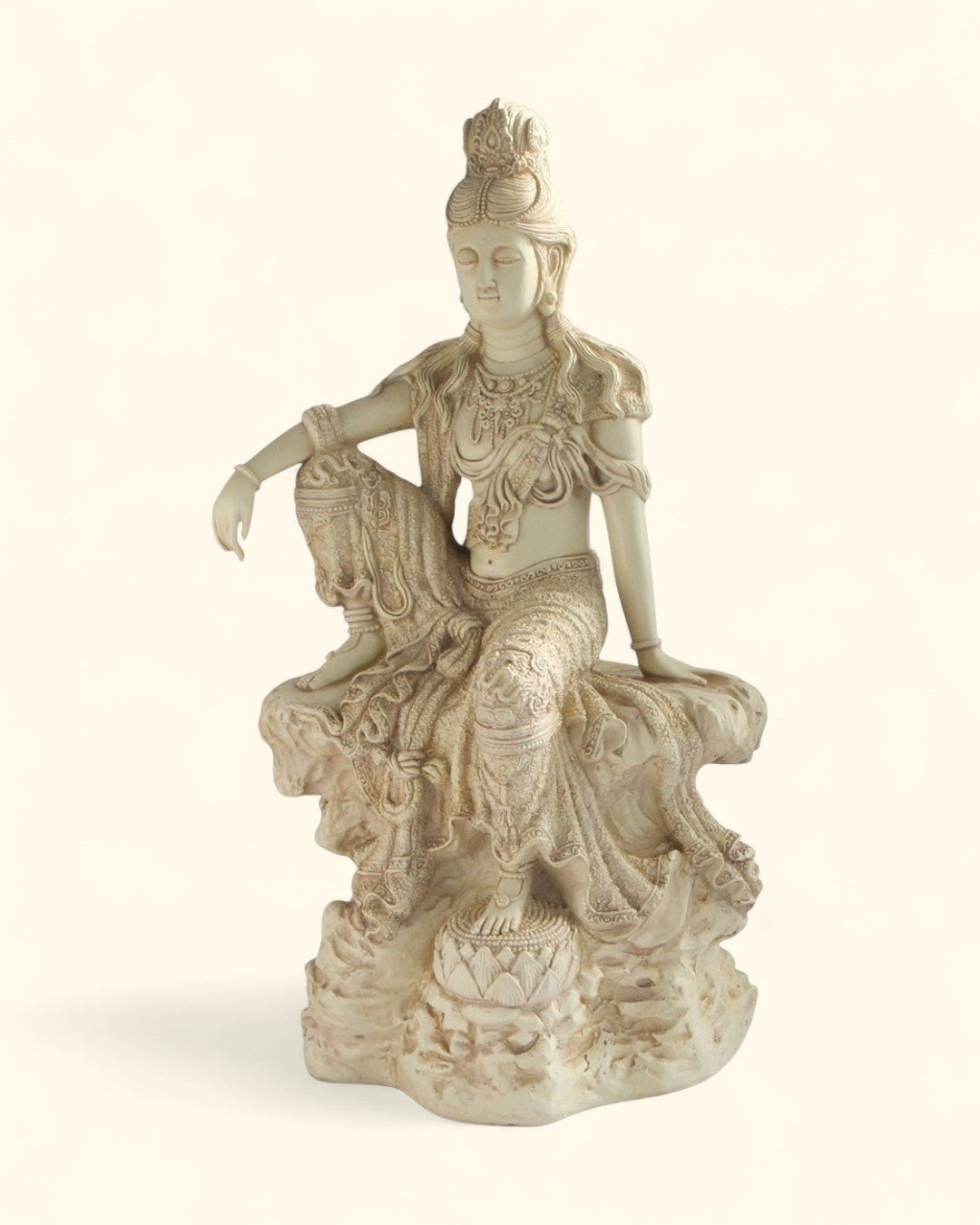 Water and Moon Kuan Yin Statue in Stone Finish, 18 Inches Tall - Sculptures & Statues