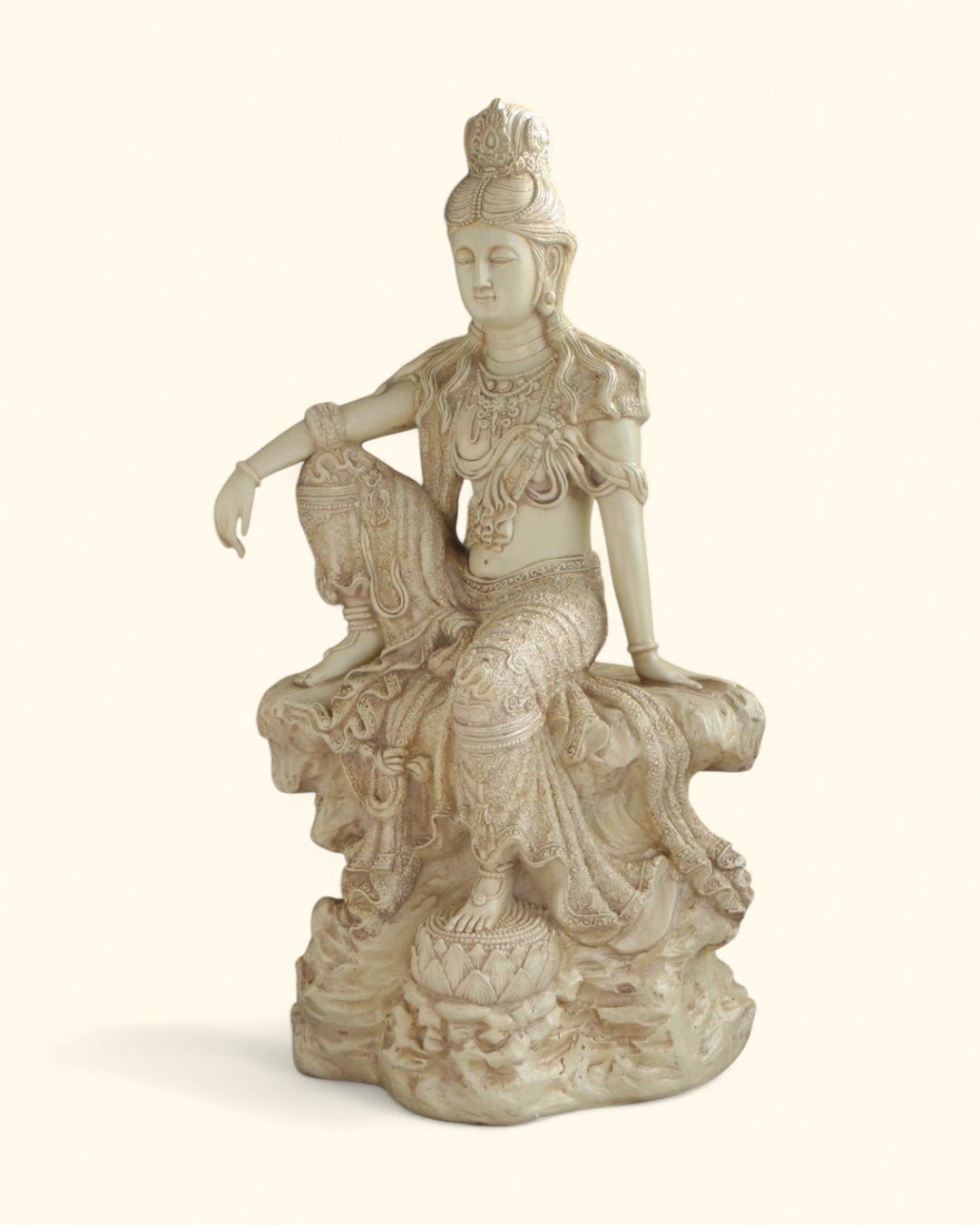 Water and Moon Kuan Yin Statue in Stone Finish, 18 Inches Tall - Sculptures & Statues