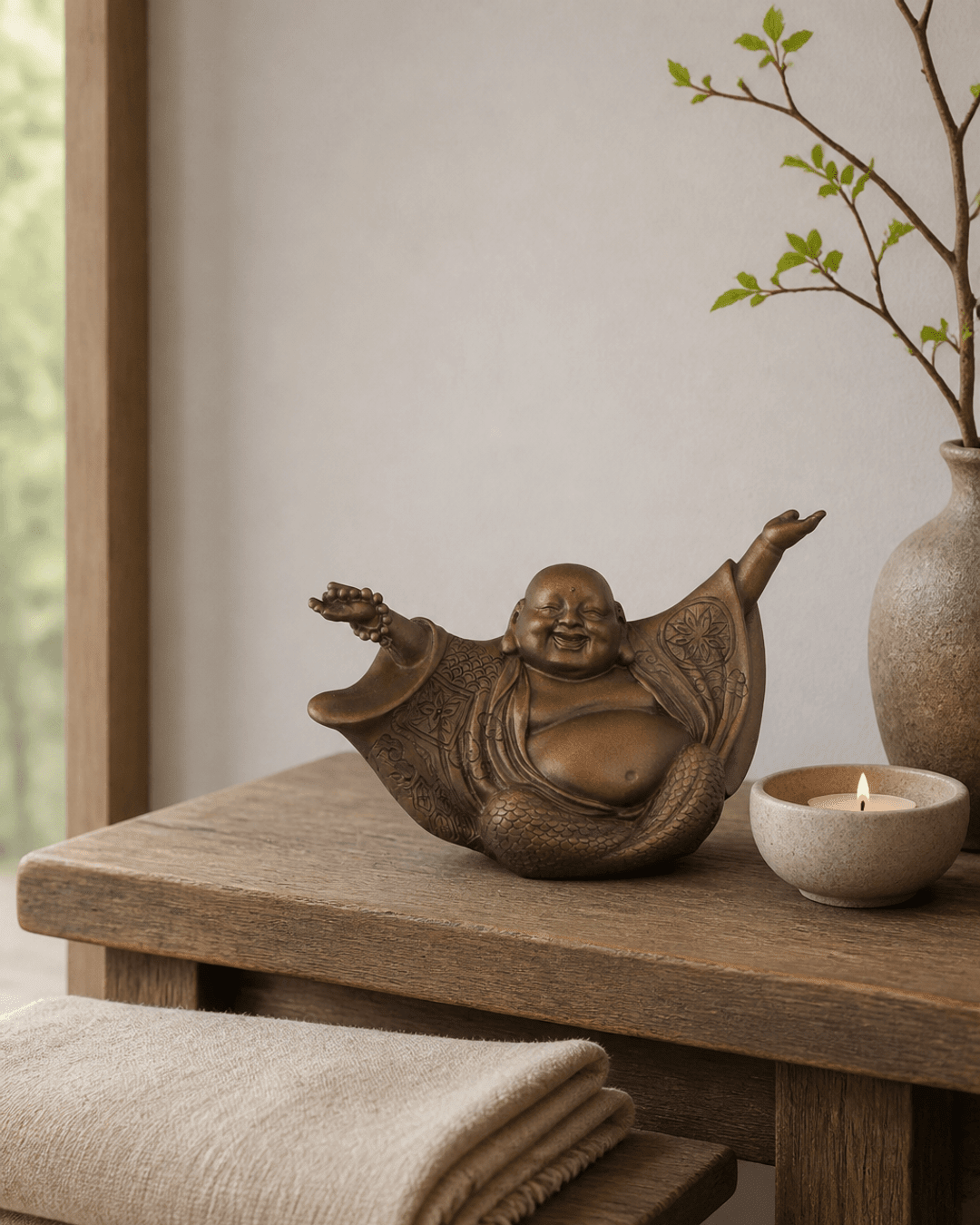 Welcoming Cheering Happy Buddha Statue - Sculptures & Statues