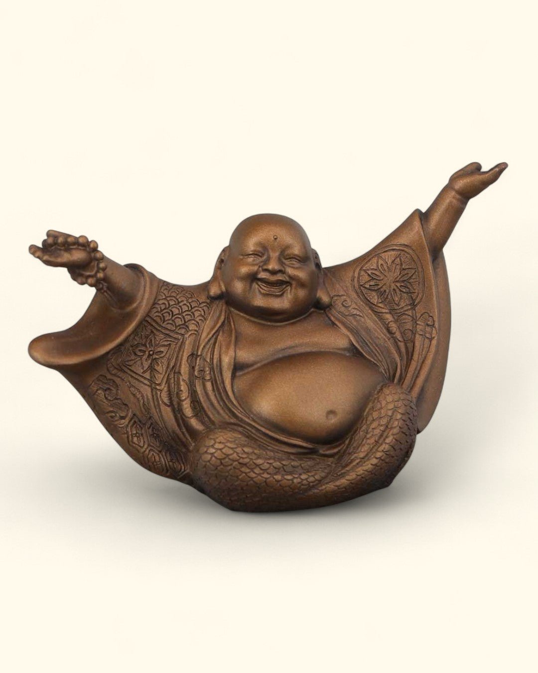 Welcoming Cheering Happy Buddha Statue - Sculptures & Statues Cream