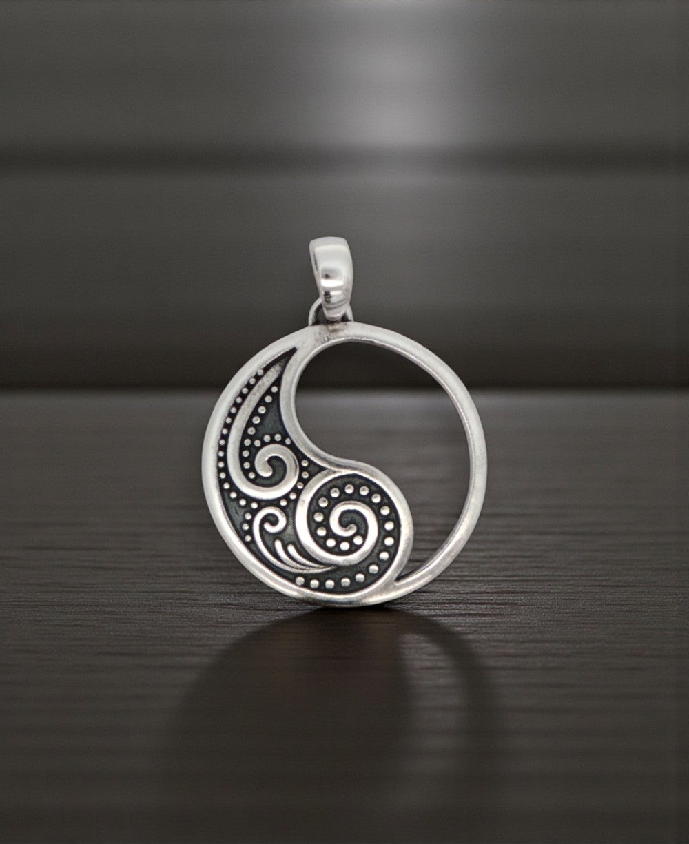 Yin Yang Sterling Silver Spiral Symbol Pendant - Pendant