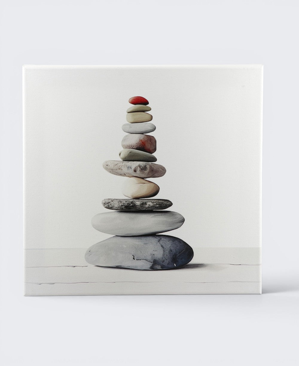 Zen Cairn Canvas with Red Top Stone — 12 - Inch Wood Framed Wall Art - Wall Art