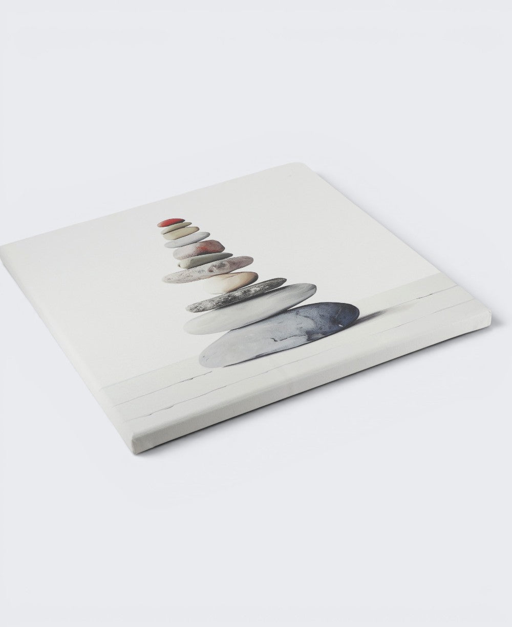 Zen Cairn Canvas with Red Top Stone — 12 - Inch Wood Framed Wall Art - Wall Art