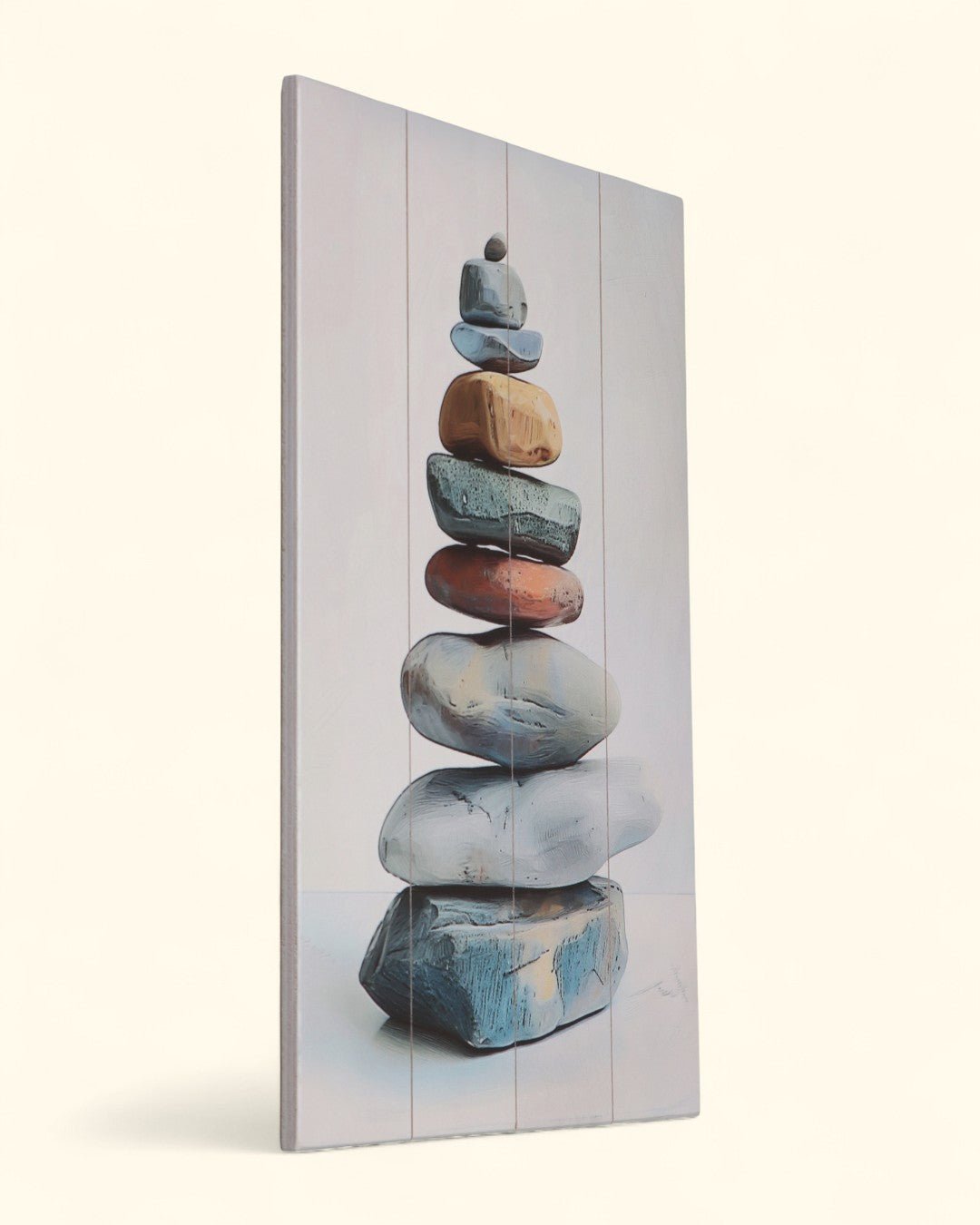 Zen Cairn Pastel Wall Art – Vertical Stacked Stone Print on Wood Panel - Posters, Prints, & Visual Artwork