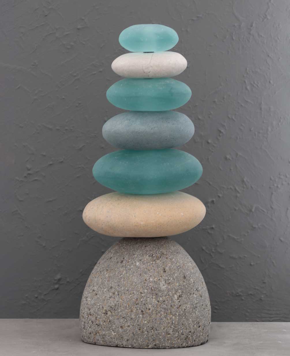 Zen Cairn Rock And Glass Statue, 12 Inches - Sculptures & Statues