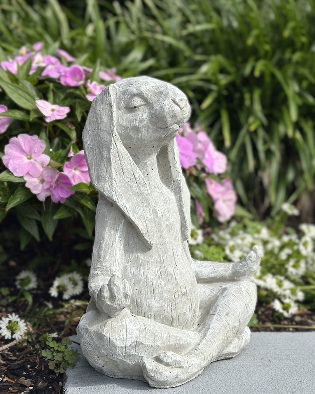 Zen Meditating Karma Yoga Bunny Rabbit Concrete Garden Statue Made in USA - Sculptures & Statues