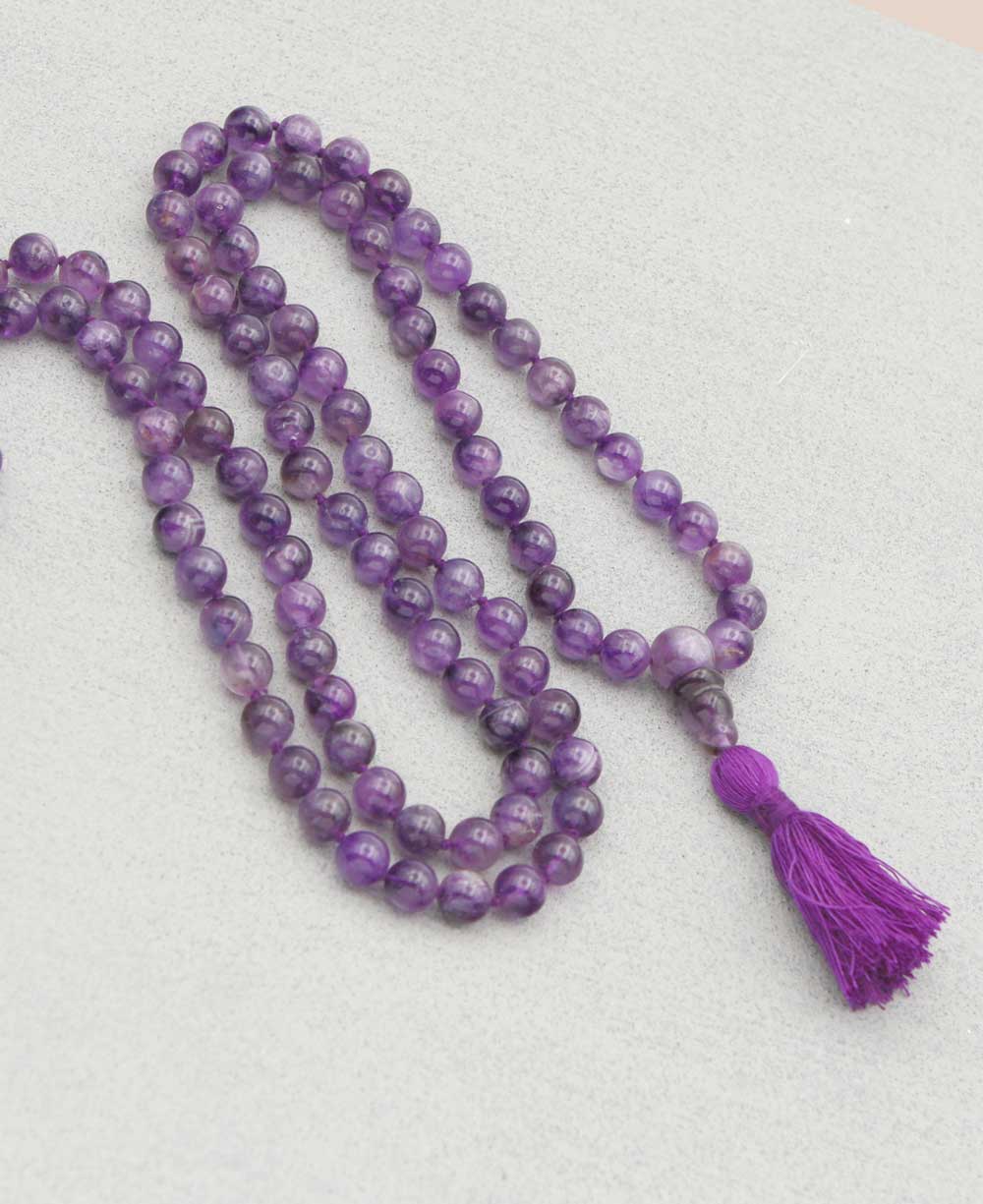 108 Beads Knotted Amethyst Meditation Mala - Prayer Beads