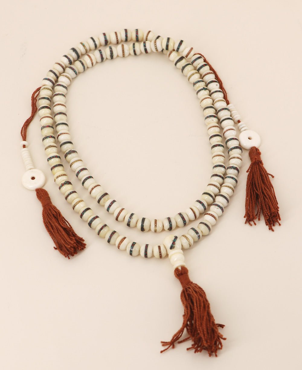 108 Beads Meditation Mala with Counters, Bone Inlay - Prayer Beads