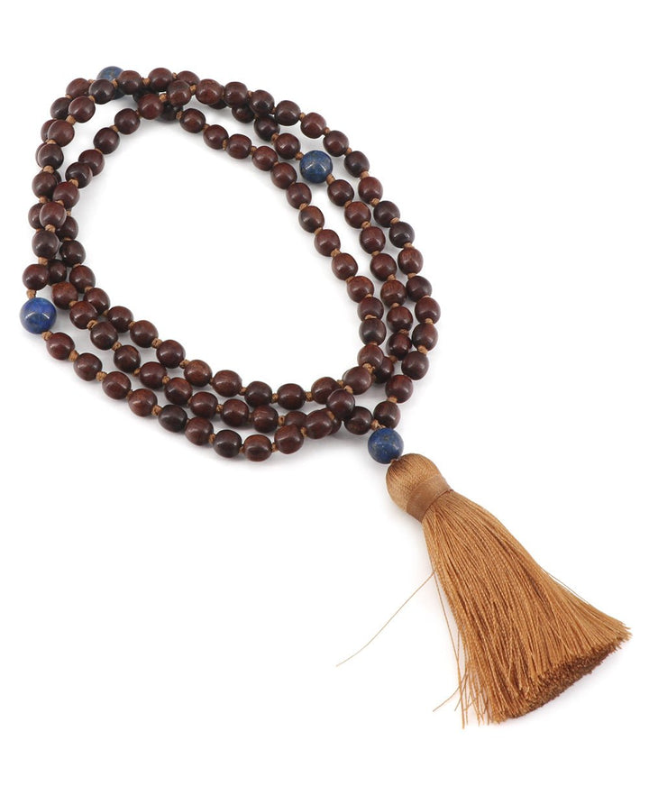 108 Beads Walnut Wood and Lapis Meditation Japa Mala - Prayer Beads
