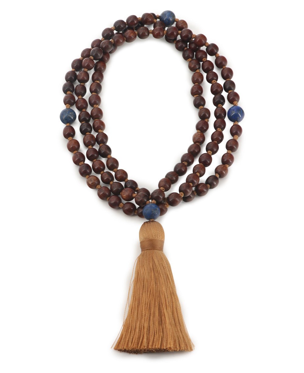 108 Beads Walnut Wood and Lapis Meditation Japa Mala - Prayer Beads