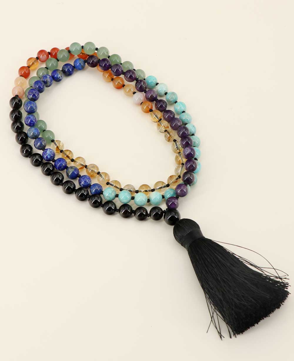 108 Knotted Gemstone Beads Chakra Meditation Mala - Prayer Beads 6mm