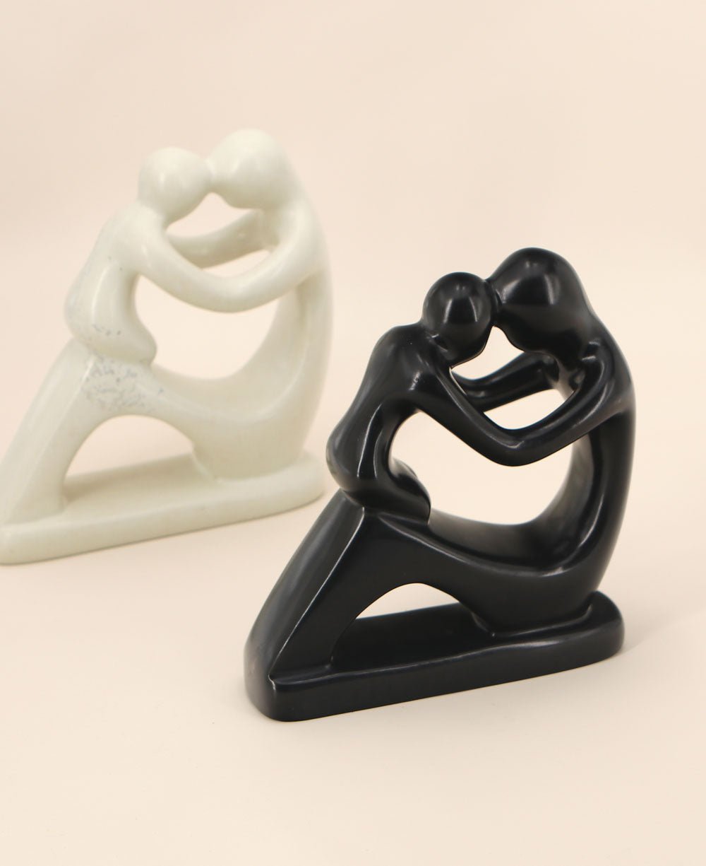 Abstract Mother and Baby Soapstone Statue, Crafted in Kenya - Sculptures & Statues Black