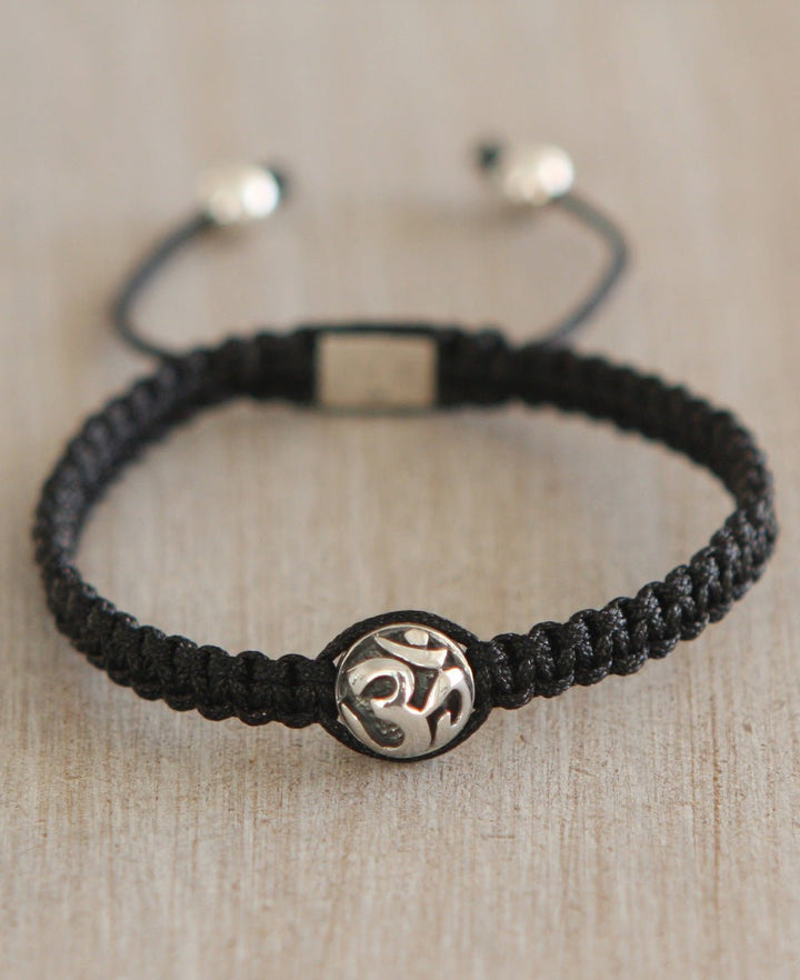 Adjustable Black Cord Om Bracelet with Sterling Silver - Bracelets