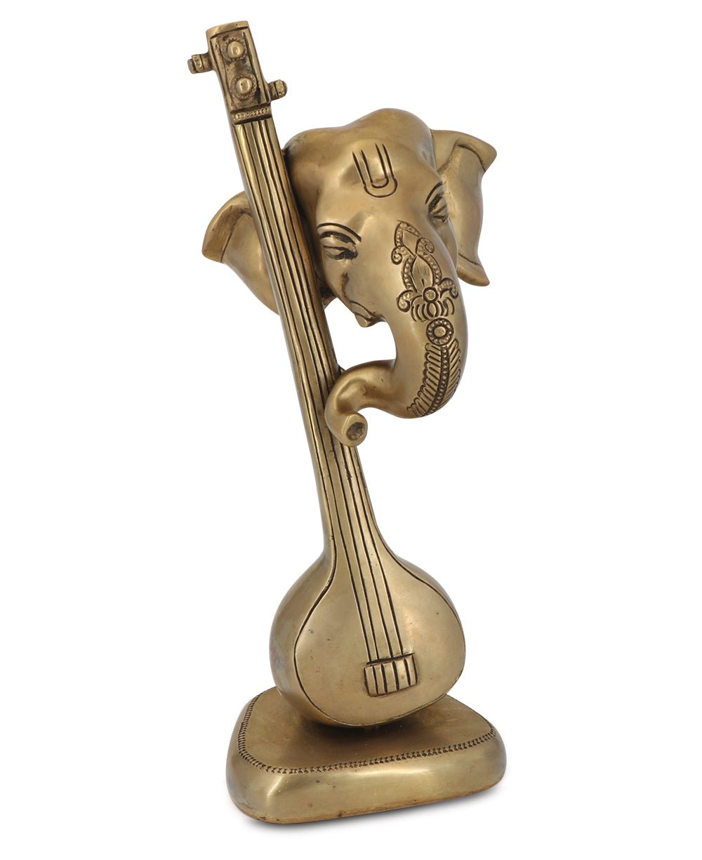 Artistic Abstract Brass Ganesh Statue Playing Sitar - Sculptures & Statues