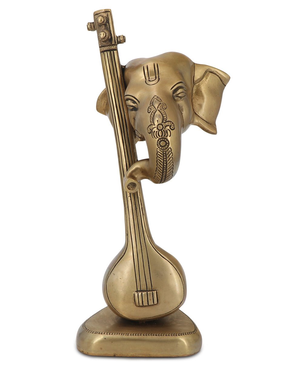 Artistic Abstract Brass Ganesh Statue Playing Sitar - Sculptures & Statues