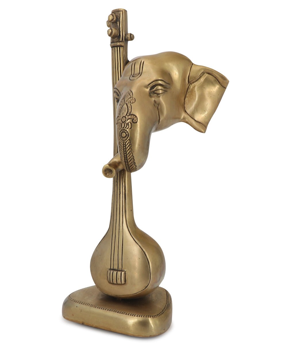 Artistic Abstract Brass Ganesh Statue Playing Sitar - Sculptures & Statues