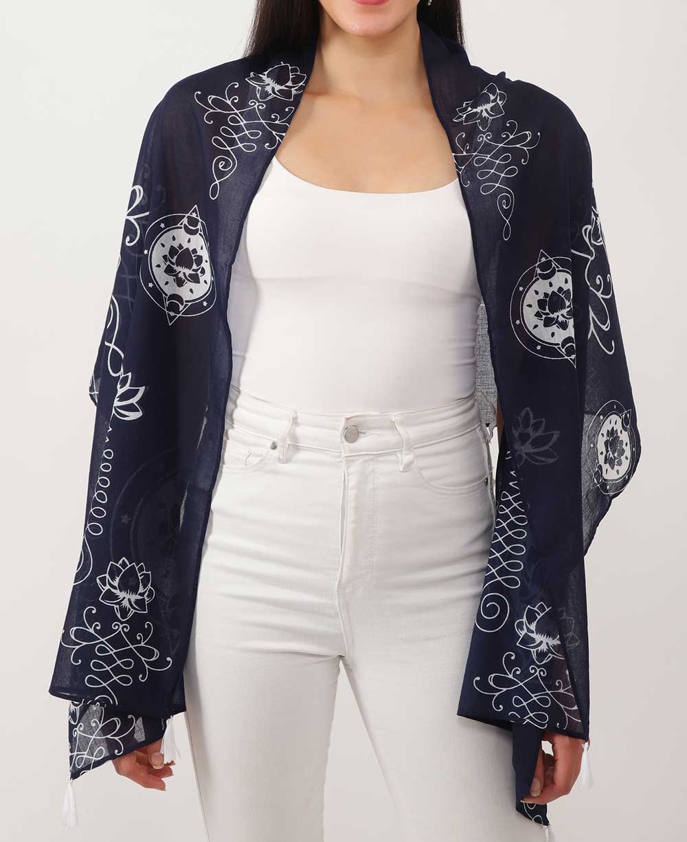 Artistic And Meaningful Unalome Lotus Scarf - Scarves Aqua