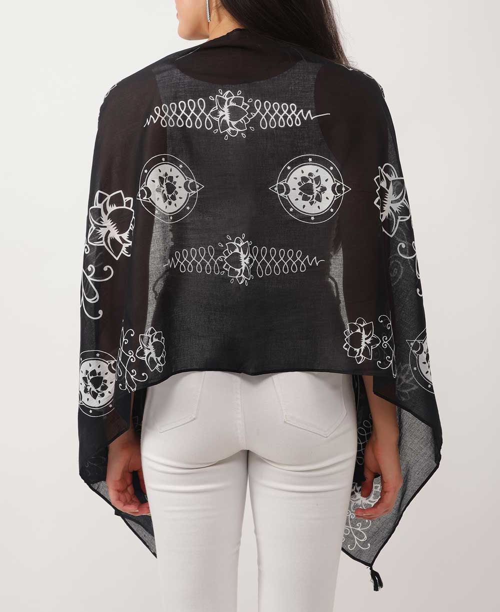 Artistic And Meaningful Unalome Lotus Scarf - Scarves Black