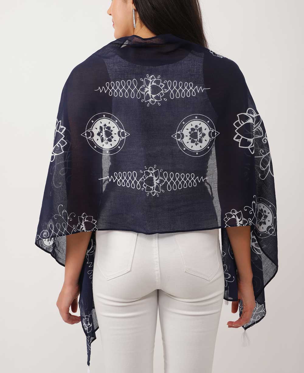 Artistic And Meaningful Unalome Lotus Scarf - Scarves Navy