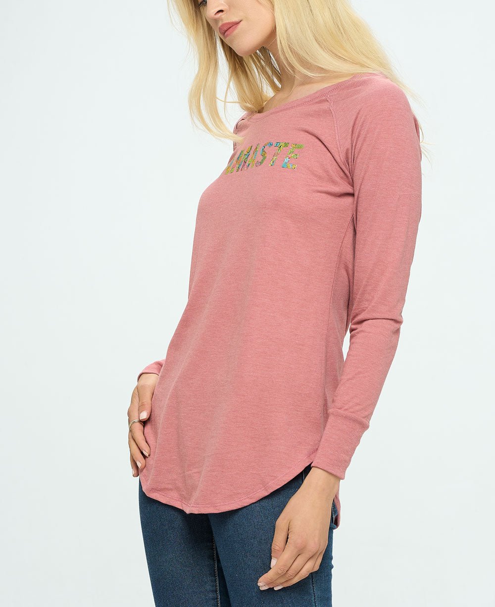 Artistic Namaste Blush Long Sleeve Tunic Tee - Shirts & Tops S