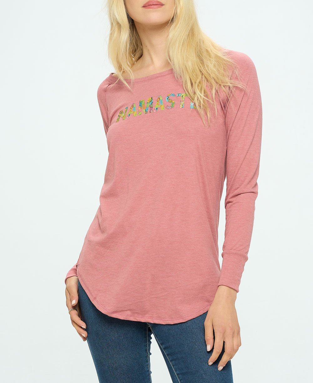 Artistic Namaste Blush Long Sleeve Tunic Tee - Shirts & Tops S