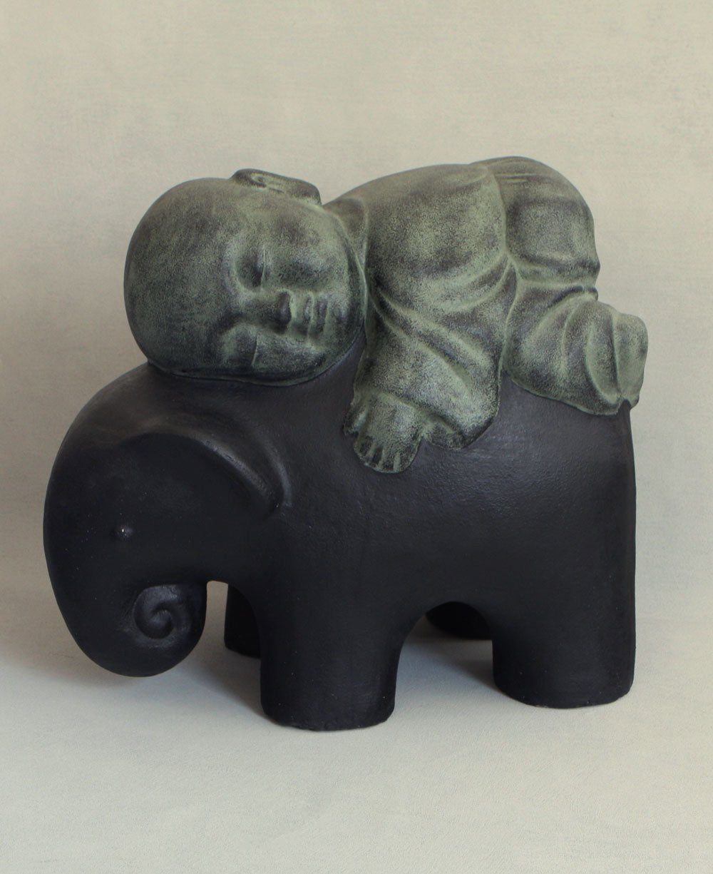 Baby Monk and Elephant Garden Statue - Sculptures & Statues